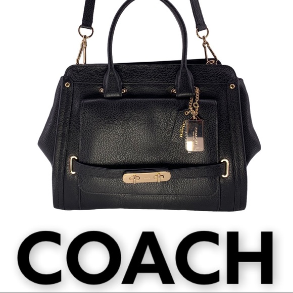 NWT COACH BLACK LEATHER SATCHEL WITH GOLD HARDWARE - Picture 12 of 14